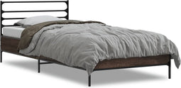 vidaXL - Bedframe - bewerkt - hout - en - metaal - bruin - eikenkleurig - 90x200 - cm