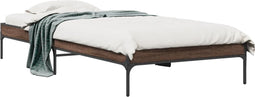 vidaXL - Bedframe - bewerkt - hout - en - metaal - bruin - eikenkleurig - 90x190 - cm