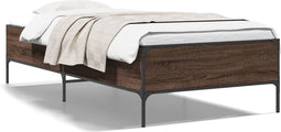 vidaXL - Bedframe - bewerkt - hout - en - metaal - bruin - eikenkleurig - 100x200 - cm