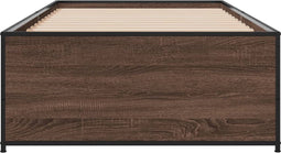 vidaXL - Bedframe - bewerkt - hout - en - metaal - bruin - eikenkleurig - 90x200 - cm