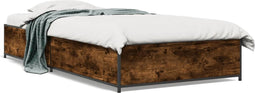 vidaXL - Bedframe - bewerkt - hout - en - metaal - gerookt - eikenkleurig - 75x190 - cm
