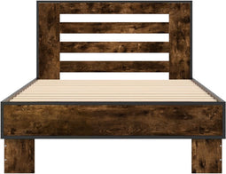 vidaXL - Bedframe - bewerkt - hout - en - metaal - gerookt - eikenkleurig - 90x190 - cm