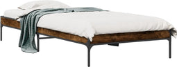 vidaXL - Bedframe - bewerkt - hout - en - metaal - gerookt - eikenkleurig - 100x200 - cm