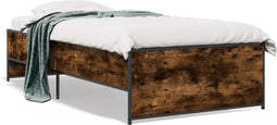 vidaXL - Bedframe - bewerkt - hout - en - metaal - gerookt - eikenkleurig - 90x200 - cm