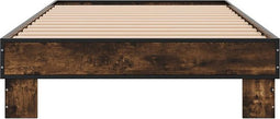 vidaXL - Bedframe - bewerkt - hout - en - metaal - gerookt - eikenkleurig - 90x190 - cm