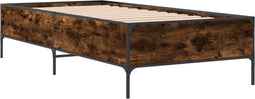 vidaXL - Bedframe - bewerkt - hout - en - metaal - gerookt - eikenkleurig - 75x190 - cm