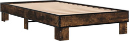 vidaXL - Bedframe - bewerkt - hout - en - metaal - gerookt - eikenkleurig - 100x200 - cm