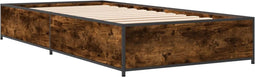 vidaXL - Bedframe - bewerkt - hout - en - metaal - gerookt - eikenkleurig - 90x190 - cm