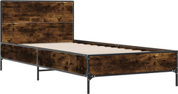 vidaXL - Bedframe - bewerkt - hout - en - metaal - gerookt - eikenkleurig - 75x190 - cm
