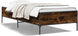 vidaXL - Bedframe - bewerkt - hout - en - metaal - gerookt - eikenkleurig - 100x200 - cm