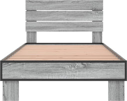vidaXL - Bedframe - bewerkt - hout - en - metaal - grijs - sonoma - eiken - 90x200 - cm