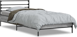 vidaXL - Bedframe - bewerkt - hout - en - metaal - grijs - sonoma - eiken - 90x200 - cm
