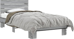 vidaXL - Bedframe - bewerkt - hout - en - metaal - grijs - sonoma - eiken - 90x190 - cm