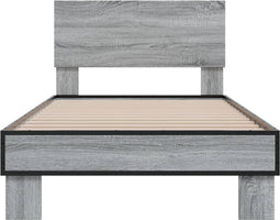 vidaXL - Bedframe - bewerkt - hout - en - metaal - grijs - sonoma - eiken - 100x200 - cm