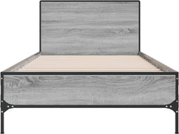 vidaXL - Bedframe - bewerkt - hout - en - metaal - grijs - sonoma - eiken - 90x190 - cm