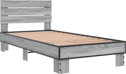vidaXL - Bedframe - bewerkt - hout - en - metaal - grijs - sonoma - eiken - 75x190 - cm