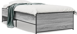 vidaXL - Bedframe - bewerkt - hout - en - metaal - grijs - sonoma - eiken - 100x200 - cm