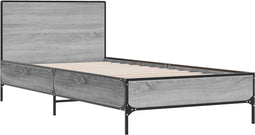 vidaXL - Bedframe - bewerkt - hout - en - metaal - grijs - sonoma - eiken - 90x200 - cm