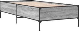 vidaXL - Bedframe - bewerkt - hout - en - metaal - grijs - sonoma - eiken - 90x200 - cm