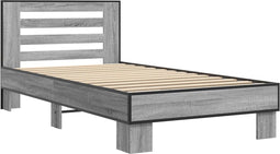 vidaXL - Bedframe - bewerkt - hout - en - metaal - grijs - sonoma - eiken - 90x200 - cm