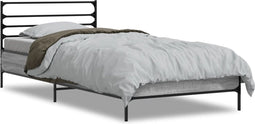 vidaXL - Bedframe - bewerkt - hout - en - metaal - grijs - sonoma - eiken - 90x190 - cm