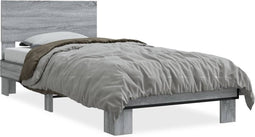 vidaXL - Bedframe - bewerkt - hout - en - metaal - grijs - sonoma - eiken - 90x190 - cm