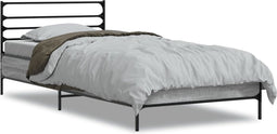 vidaXL - Bedframe - bewerkt - hout - en - metaal - grijs - sonoma - eiken - 100x200 - cm