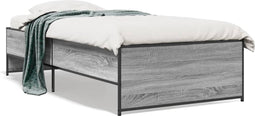 vidaXL - Bedframe - bewerkt - hout - en - metaal - grijs - sonoma - eiken - 90x190 - cm