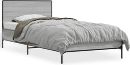 vidaXL - Bedframe - bewerkt - hout - en - metaal - grijs - sonoma - eiken - 100x200 - cm