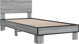 vidaXL - Bedframe - bewerkt - hout - en - metaal - grijs - sonoma - eiken - 90x200 - cm