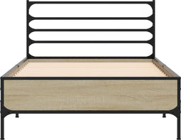 vidaXL - Bedframe - bewerkt - hout - en - metaal - sonoma - eikenkleurig - 100x200 - cm
