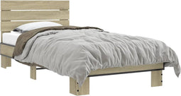 vidaXL - Bedframe - bewerkt - hout - en - metaal - sonoma - eikenkleurig - 90x190 - cm