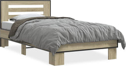 vidaXL - Bedframe - bewerkt - hout - en - metaal - sonoma - eikenkleurig - 90x200 - cm