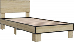 vidaXL - Bedframe - bewerkt - hout - en - metaal - sonoma - eikenkleurig - 90x190 - cm
