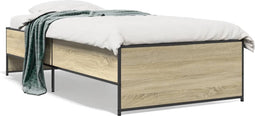 vidaXL - Bedframe - bewerkt - hout - en - metaal - sonoma - eikenkleurig - 75x190 - cm