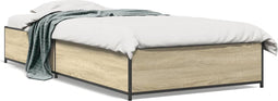 vidaXL - Bedframe - bewerkt - hout - en - metaal - sonoma - eikenkleurig - 100x200 - cm