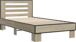 vidaXL - Bedframe - bewerkt - hout - en - metaal - sonoma - eikenkleurig - 100x200 - cm