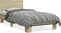 vidaXL - Bedframe - bewerkt - hout - en - metaal - sonoma - eikenkleurig - 100x200 - cm
