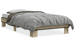 vidaXL - Bedframe - bewerkt - hout - en - metaal - sonoma - eikenkleurig - 75x190 - cm