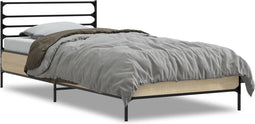 vidaXL - Bedframe - bewerkt - hout - en - metaal - sonoma - eikenkleurig - 90x190 - cm