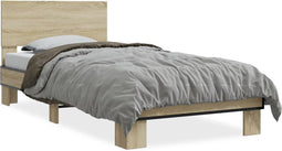 vidaXL - Bedframe - bewerkt - hout - en - metaal - sonoma - eikenkleurig - 90x200 - cm