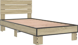 vidaXL - Bedframe - bewerkt - hout - en - metaal - sonoma - eikenkleurig - 75x190 - cm
