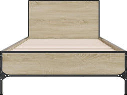 vidaXL - Bedframe - bewerkt - hout - en - metaal - sonoma - eikenkleurig - 90x190 - cm
