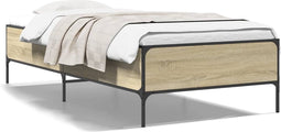 vidaXL - Bedframe - bewerkt - hout - en - metaal - sonoma - eikenkleurig - 90x200 - cm