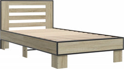 vidaXL - Bedframe - bewerkt - hout - en - metaal - sonoma - eikenkleurig - 75x190 - cm