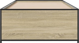 vidaXL - Bedframe - bewerkt - hout - en - metaal - sonoma - eikenkleurig - 100x200 - cm
