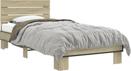 vidaXL - Bedframe - bewerkt - hout - en - metaal - sonoma - eikenkleurig - 100x200 - cm