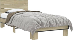 vidaXL - Bedframe - bewerkt - hout - en - metaal - sonoma - eikenkleurig - 90x200 - cm