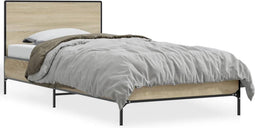 vidaXL - Bedframe - bewerkt - hout - en - metaal - sonoma - eikenkleurig - 90x200 - cm