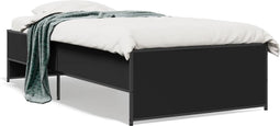 vidaXL - Bedframe - bewerkt - hout - en - metaal - zwart - 75x190 - cm